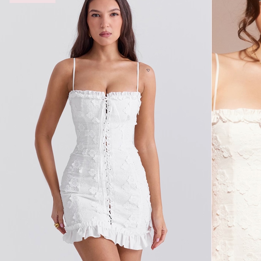 House of CB MARLENE White Cotton Broderie Anglais Mini Dress